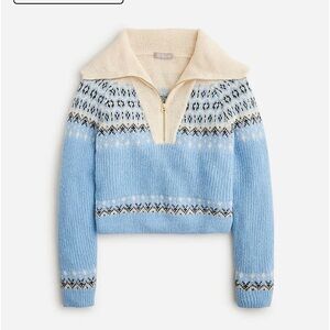 NWOT Women’s J. Crew Cropped Fair Isle half-zip sweater in brushed yarn